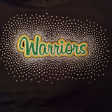 Green and Yellow Warriors Word in Glitter on Black Shirt