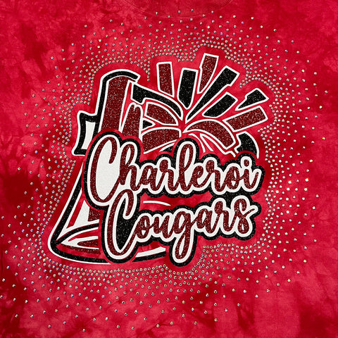 Charleroi Cougars Megaphone Logo Glitter and Rhinestone Design