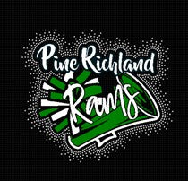 Pine Richland Rams Sideways Scribble Megaphone Bling Rhinestone Design