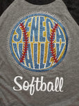Seneca Valley Softball Shaped Words in Glitter and Rhinestone Design