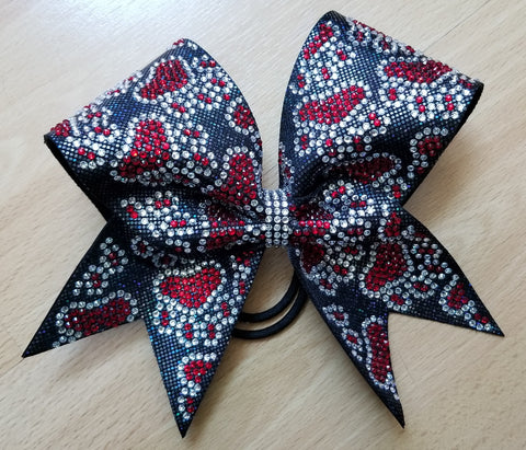 Paw Prints Duo Filled In Rhinestones & Glitter Cheer Bow
