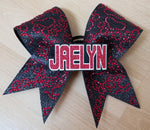 Personalized Paw Prints with 3d Name Rhinestones & Glitter Cheer Bow