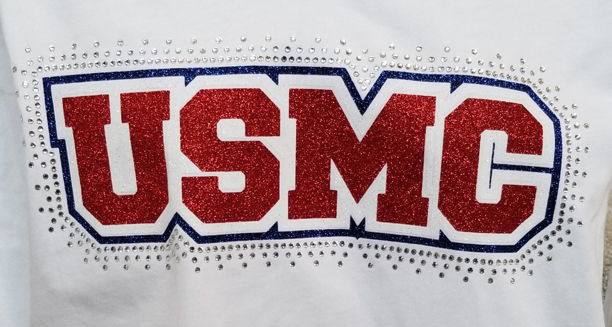 Usmc Rhinestone Transfer USMC Glitter and Rhinestone Design – GrandChampBows