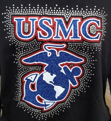USMC Logo Glitter and Rhinestone Design