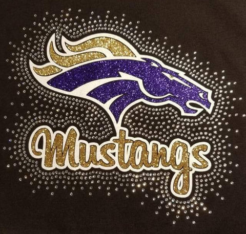 Plum Mustangs Glitter and Bling Mascot Rhinestone Design