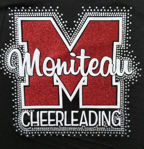 Moniteau Warriors M Cheerleading Glitter and Rhinestone Design