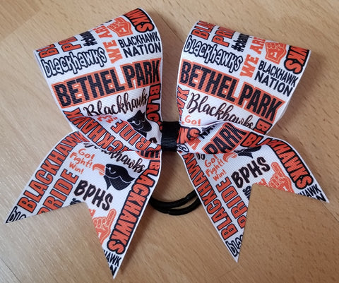 Bethel Park Blackhawks Subway Tile Custom Cheer Bow