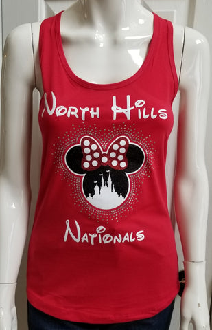 North Hills Indians Nationals Glitter and Rhinestones Ladies Red tank top
