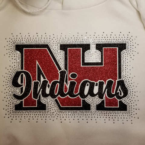 North Hills Indians NH logo Spectacular Bling Rhinestone Design