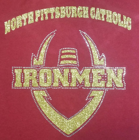 North Pittsburgh Catholic Ironmen Cheer Football Glitter & Rhinestone Design