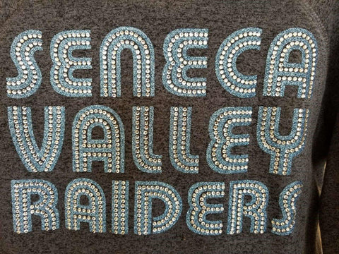Seneca Valley Raiders Funky Text with Bling Rhinestone Design