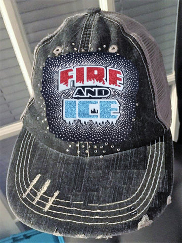 Fire & Ice Bling Logo Destructed Trucker Cap / Hat